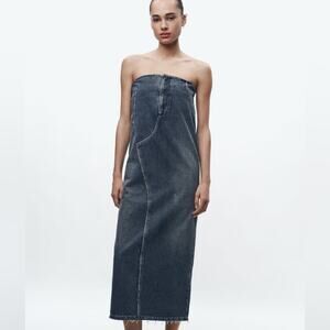 ZARA TRF TOPSTITCHED DENIM DRESS LIMITED EDITION